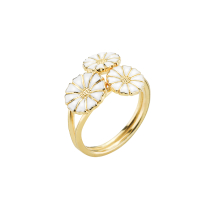 Marguerit ring med buket 2x7mm og 1x9mm 24 kt forgyldt hvid emalje 925