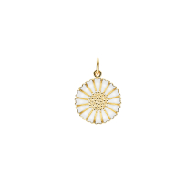 Marguerit vedhæng 18mm 24 kt forgyldt hvid emalje 925