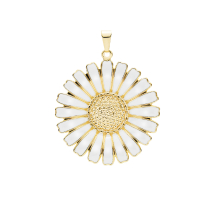 Marguerit vedhæng 36mm 24 kt forgyldt  hvid emalje 925