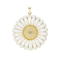 Marguerit vedhæng 43mm 24 kt forgyldt  hvid emalje 925