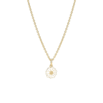 Marguerit blomst collier 11mm 24 kt forgyldt hvid emalje 45-48cm 925