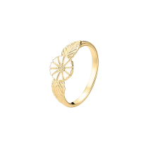 Marguerit ring blad 7,5mm 24 kt forgyldt hvid emalje 925