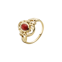 Ring med mønster og synt koral 5x7mm585
