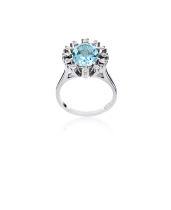 Ring med blå topaz og diamanter 12x0,03ct. W.SI. hvidguld 585
