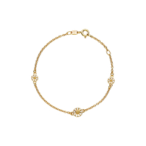 Marguerit armbånd 2x5mm og 1x7,5mm 24 kt forgyldt hvid emalje 17-19cm 925