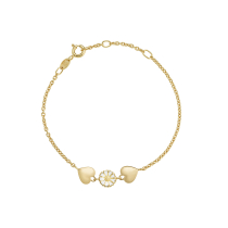Marguerit armbånd 1x7,5mm  2 hjerter mat 24 kt forg. hvid emalje 16-18-19cm 925