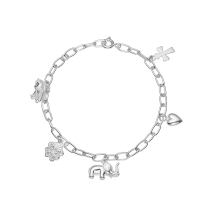 Armbånd med bamse, firkløver,elefant, hjerte og kors 16-17-18 cm 925