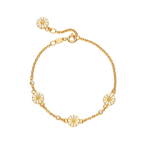 Marguerit armbånd 4x7,5mm med 3 zirkonia 24 kt forgyldt hvid emalje 17-19cm 925