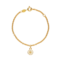 Marguerit armbånd 7,5mm 24 kt forgyldt hvid emalje 14-16cm 925