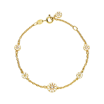 Marguerit armbånd 5x5+1x7,5mm 4 zirkonia 24kt forg. hvid emalje 16-17,5-19cm 925