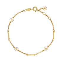 Marguerit armbånd 4x5mm med pind 24 kt forgyldt hvid emalje 17-18-19cm 925