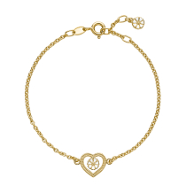 Marguerit armbånd 2x5mm snoet hjerte 11 mm 24kt forgyldt hvid emalje 17-18-19cm 925