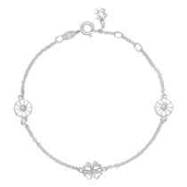 Marguerit armbånd 2x7,5mm med firkløver hvid emajle 17-18-19cm 925