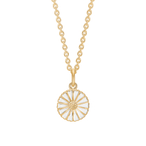Marguerit collier 11 mm 24kt forgyldt hvid emalje 45-48 cm 925