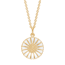Marguerit collier 18 mm 24kt forgyldt hvid emalje 45-48cm 925