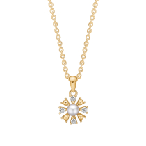 Collier med grå ferskvandsperle 3-3,5mm og zirkonia 1,5 mm 45-48 cm forgyldt 925