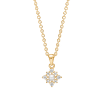 Collier med ferkvandsperle 3-3,5mm og zirkonia 1,3mm 45-48 cm forgyldt 925