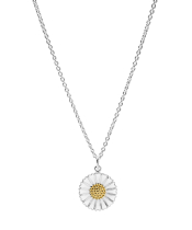 Marguerit collier 1x18mm med hvid emalje 24kt forgyldt i midten 42-45-48cm 925