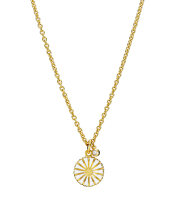 Marguerit collier 11mm med 1 zirkonia 24 kt forgyldt hvid emalje 45-48cm 925