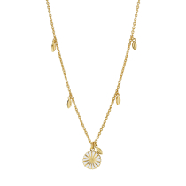 Marguerit collier 11 mm med blade 24 kt forgyldt hvid emalje 45-48 cm 925
