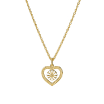 Marguerit collier 7,5mm snoet hjerte 15 mm 24kt forgyldt hvid emalje 45-48cm 925