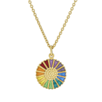 Marguerit collier 1x18 mm med flerfarvet emalje 24KT forgyldt 45-48 cm 925