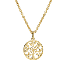 Marguerit collier 1x5 mm med livets træ filigran 15 mm 24kt forgyldt hvid emajle 45-48cm 925