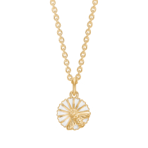 Marguerit collier 11 mm med bi 24kt forgyldt hvid emalje 45-48cm 925
