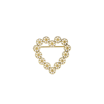 Marguerit broche hjerte med 14x5mm hvid emalje 24 kt forgyldt 925