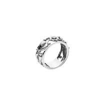 Ring med blomst og blade oxyderet 925