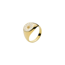 Marguerit ring 11mm med hvid emalje 24 kt forgyldt 925