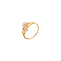 Marguerit ring 1x5mm og 1x7,5mm 24 kt forgyldt hvid emalje 925