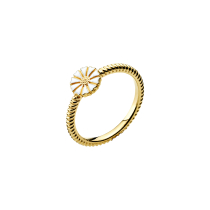 Marguerit ring 7,5mm med snoet ringskinne 24kt forgyldt hvid emalje 925