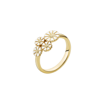 Marguerit ring 1x7,5mm og 3x5mm 24kt forgyldt hvid emalje 925