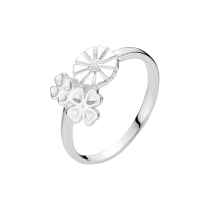 Marguerit ring 7,5 mm firkløver hvid emajle 925