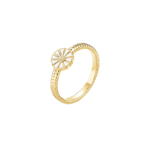 Marguerit ring 7,5mm 24kt flettet forgyldt hvid emalje 925