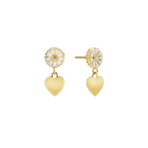 Marguerit ørehænger med 1x7,5mm og hjerte mat hvid emalje 24 kt forgyldt 925
