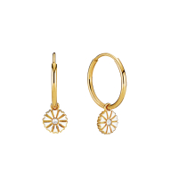 Marguerit creol 7,5mm med 1 zirkonia dia.15mm 24 kt forgyldt hvid emalje 925