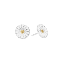 Marguerit ørestik 11mm med hvid emalje 24kt forgyldt i midten 925