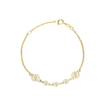 Marguerit armbånd 2x7,5mm og 3x5mm 24 kt forgyldt  hvid emalje 16-19cm 925