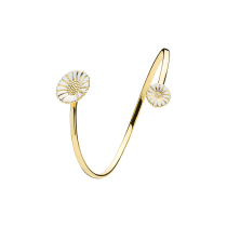 Marguerit armring med 1x11mm og 1x18mm hvid emalje 24 kt forgyldt 925