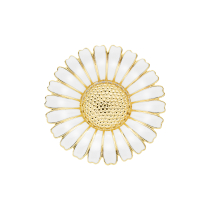 Marguerit broche med 1x43mm 24 kt forgyldt hvid emalje 925
