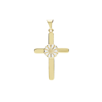 Marguerit kors 25x19mm med 1x7,5mm marg.24 kt forgyldt hvid emalje 925