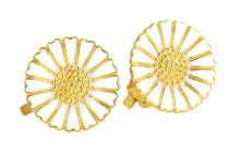 Marguerit øreclips 18mm 24 kt forgyldt med hvid emalje 925