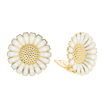 Marguerit øreclips 25mm 24 kt forgyldt med hvid emalje 925