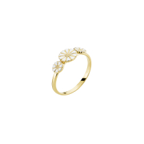 Marguerit ring 1x7,5mm og 2x5mm 24 kt forgyldt hvid emajle 925