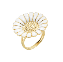 Marguerit ring 25mm 24 kt forgyldt hvid emalje 925
