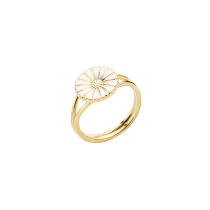 Marguerit ring 11mm 24 kt forgyldt hvid emalje 925