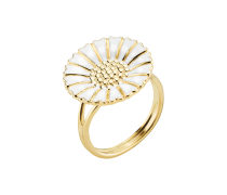 Marguerit ring 18mm 24 kt forgyldt hvid emalje 925
