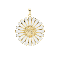 Marguerit vedhæng 36mm 24 kt forgyldt  hvid emalje 925